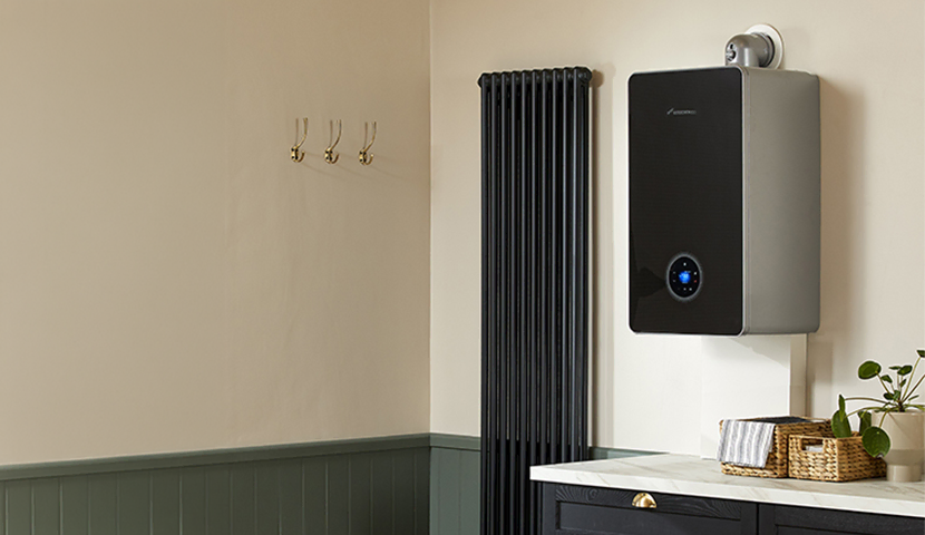Modern gas boiler mounted on a kitchen wall