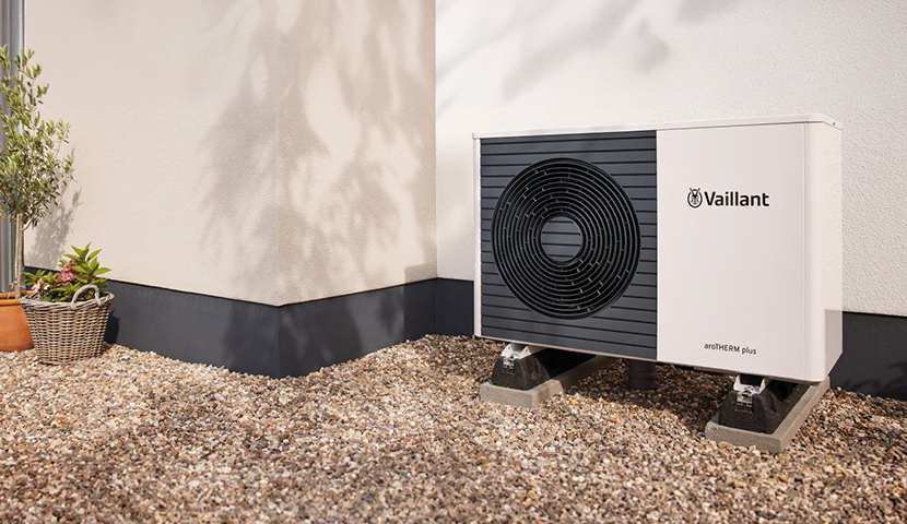 Air source heat pump installed outside a home
