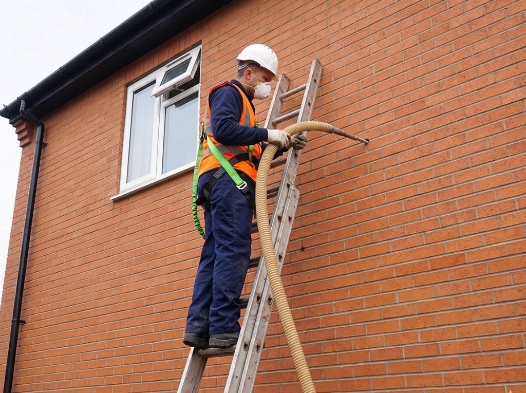 Cavity wall insulation being installed under ECO4