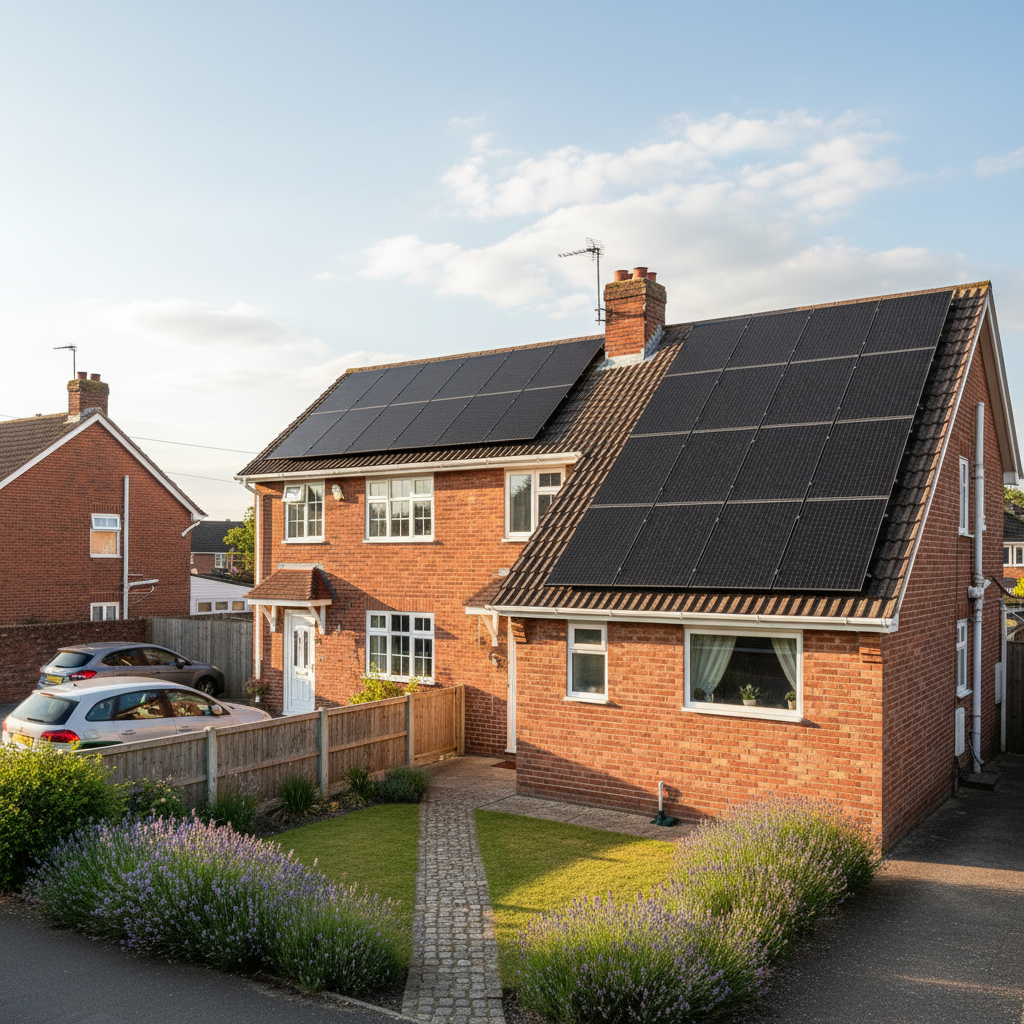 Solar panels on a new-build UK home, the type now required under Future Homes Standard