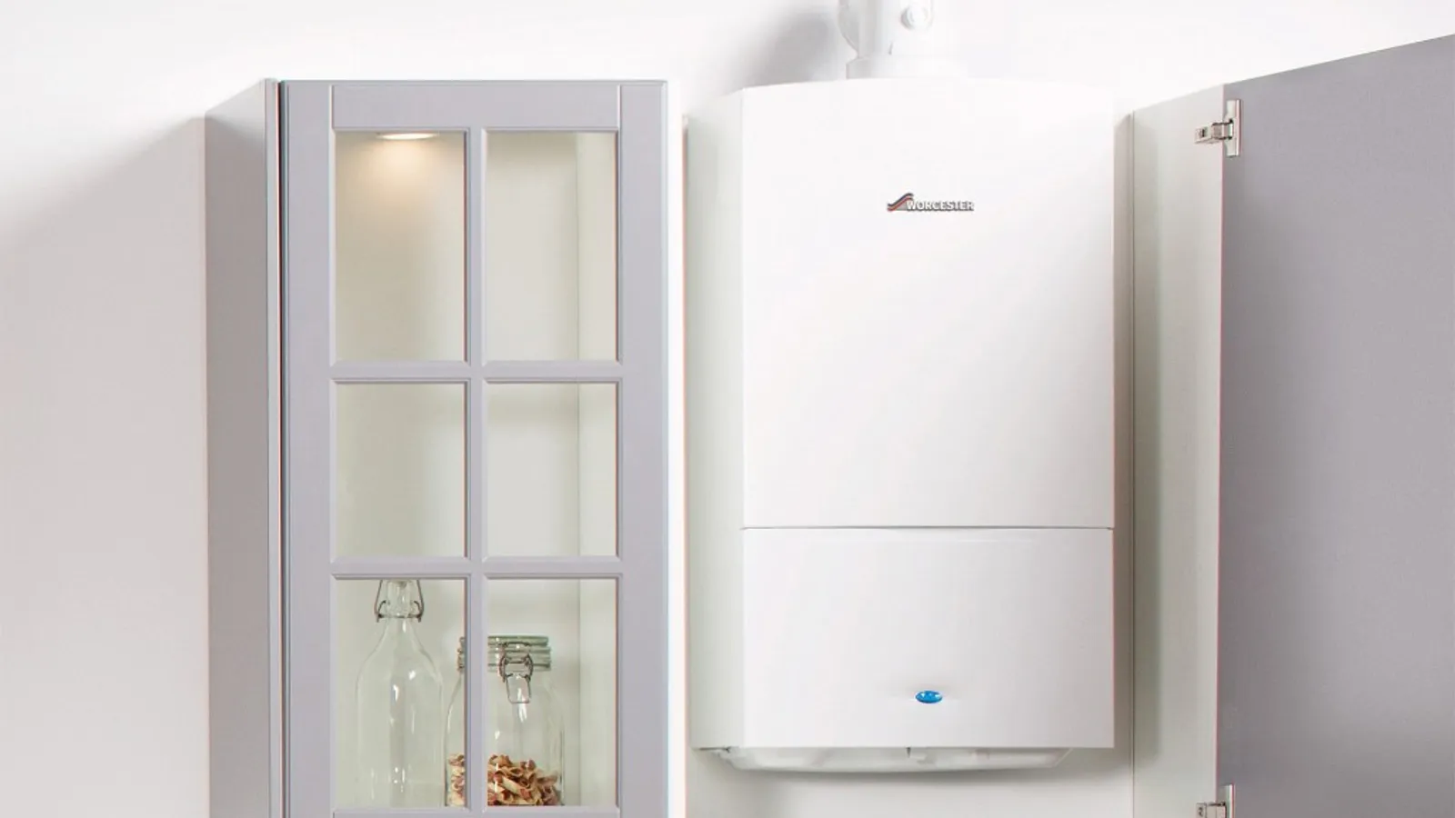 Worcester Bosch CDi compact combi boiler installed in a UK kitchen, the type of like-for-like swap that still wins on space and upfront cost