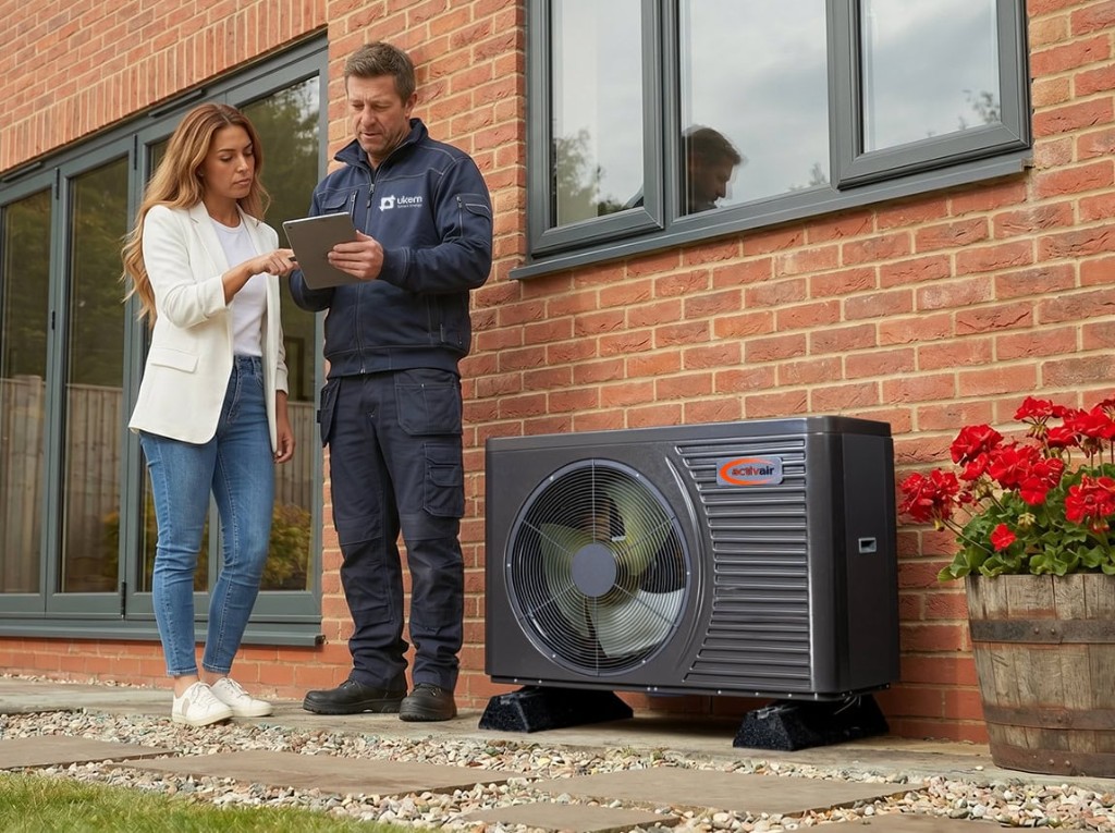 Air source heat pump fitted to a UK home