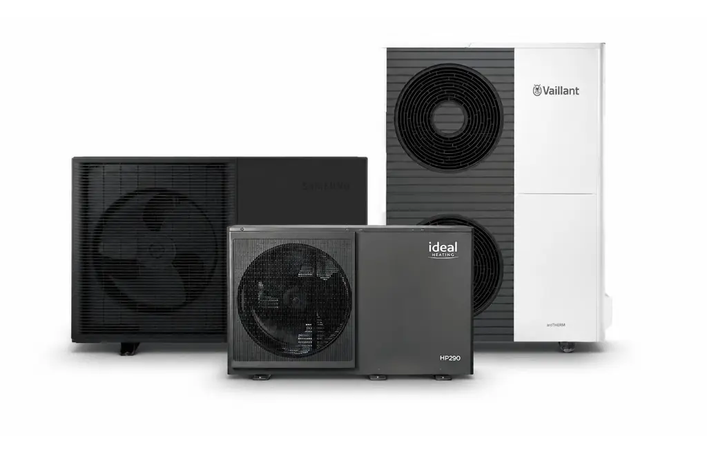 Samsung, Vaillant and Ideal air source heat pumps, the range UKEM installs under the Boiler Upgrade Scheme