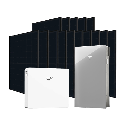 Black solar panels with FOX ESS and Tesla Powerwall home batteries