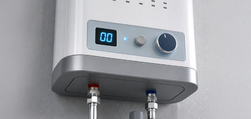 Wall-mounted electric boiler with digital controls and chrome flow and return pipework